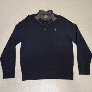 Polo Ralph Lauren Navy Blue Quarter Zip Mens Medium Pullover Gray Pony Logo